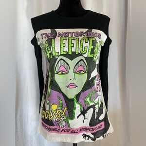 Disney Parks Maleficent black & white long sleeve open shoulder blouse size XS
